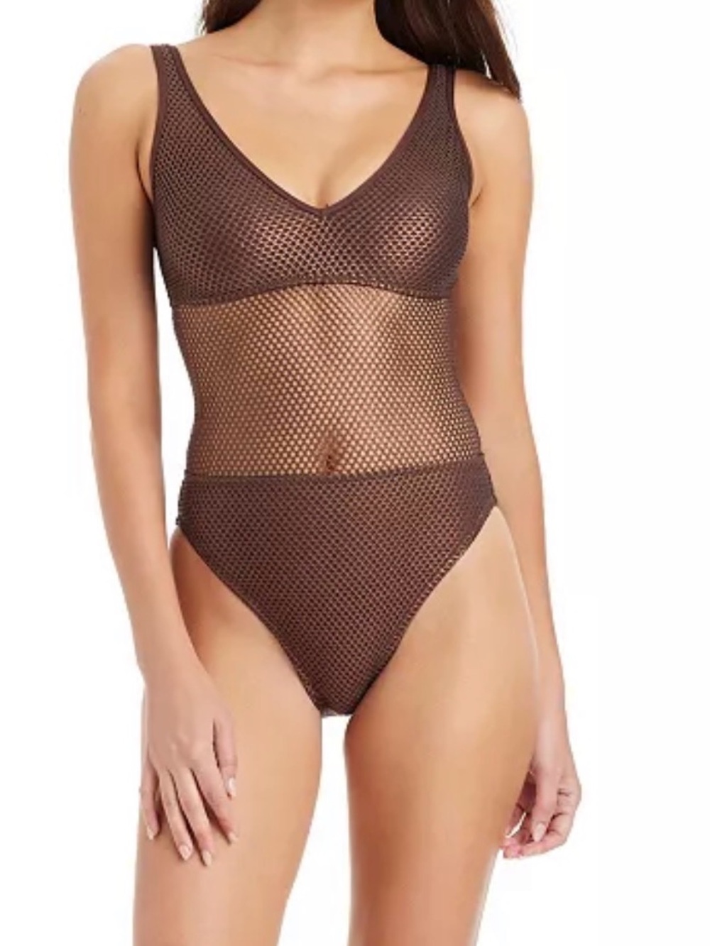 Sanctuary NWT Brown Mesh One-Piece Swimsuit